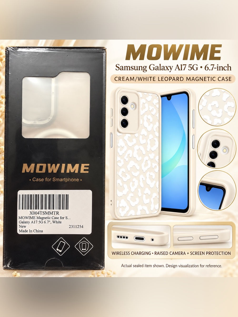 NEW MOWIME Galaxy A17 5G 6.7 Cream Leopard Magnetic Phone Case